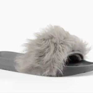 UGG Gray Fuzzy Royale Slide Sandals Fur - Women’s 10